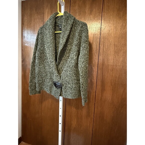 August Silk Women Chunky Sweater Cardigan SzM Green/Black Cozy Minimalist Office - Picture 1 of 5